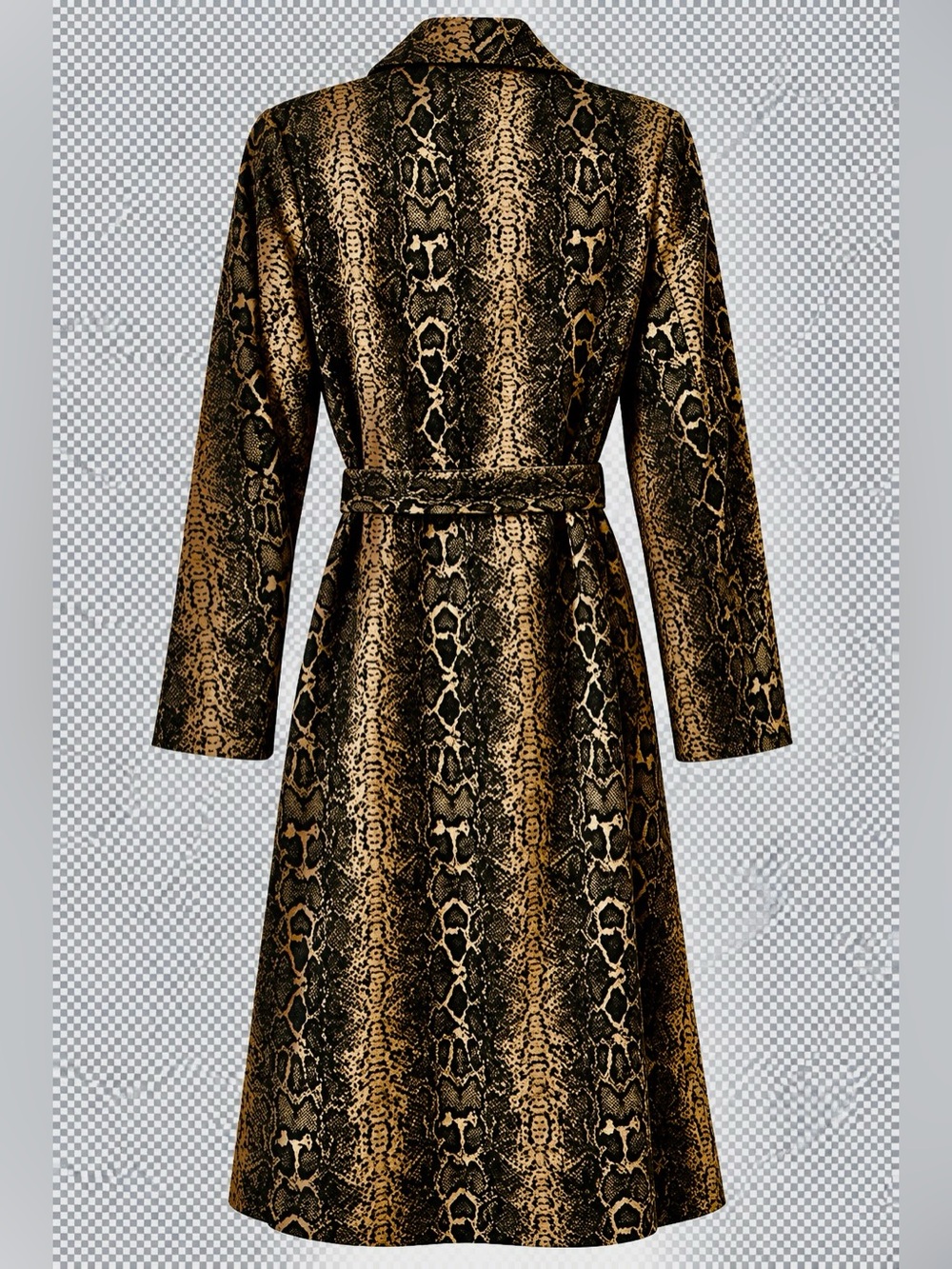 Shinestar Faux Snakeskin Animal Print Long Duster Coat Belted XL - Picture 4 of 13